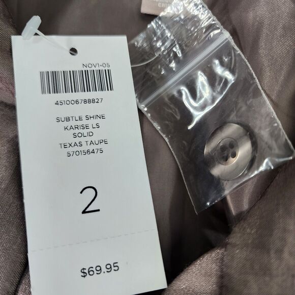 Chico's Womens Jacket Size 2 Large Subtle Shine Karise Long Sleeve Taupe Button - Picture 9 of 12